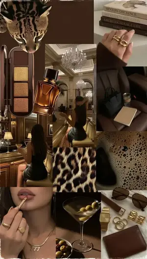 Luxe moodboard: leopard print, gold jewellery, perfume and a martini