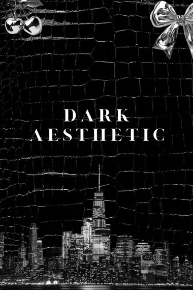 Dark Aesthetic style world cover: city skyline on black croc texture